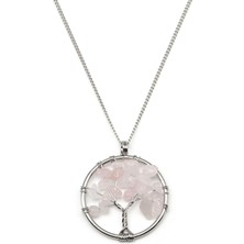 Taşmir Pembe Kuvars Doğal Taş Hayat Ağacı Kolye