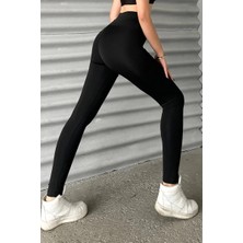 DoQun Esnek Yüksek Bel Siyah Uzun Parlak Disco Tayt