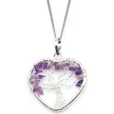 Taşmir Ametist Doğal Taş Hayat Ağacı Kalp Model Kolye