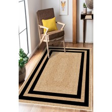 Pelura Halı Çerçeveli Jüt Görünümlü Dijital Baskı Yıkanabilir Kaymaz Taban Halı Mutfak Halısı Salon Halısı