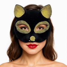 Evolvera Siyah Renk Gold Simli Süet Kaplama Kedi Maskesi 18X14 cm