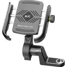 Evolvera Motosiklet Gidon ve Ayna Bağlantılı Motor ve Bisiklet Uyumlu Telefon Tutucu 12-24W Hızlı Şarj