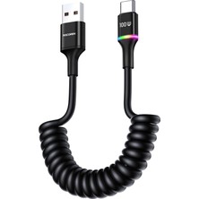 100W 7A Spiral Rgb LED Işıklı Spiral Type-C Hızlı Şarj ve Data Kablosu 1.6 Metre