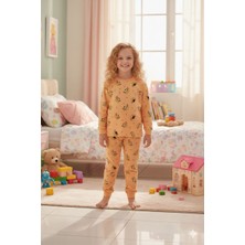 Alkın Kids Kız Çocuk 3-8 Yaş %100 Pamuklu Ay Dede Desenli Uzun Kollu Pijama Takımı