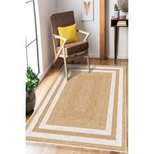 Pelura Halı Çerçeveli Jüt Görünümlü Dijital Baskı Yıkanabilir Kaymaz Taban Halı Mutfak Halısı Salon Halısı