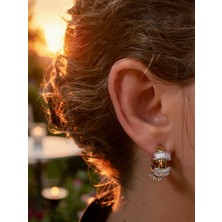 MonCherietr Rolıa Zirkon Taşlı Altın Kaplama Halka Küpe