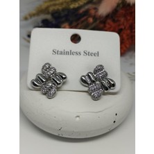 Tuel Silver Detaylı Zirkon Taşlı Şık Çelik Küpe