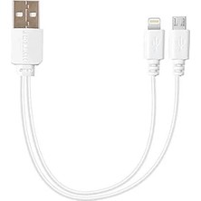 HY-X114 2in1 20CM 3A USB Lightning + Micro Beyaz Şarj Kablosu