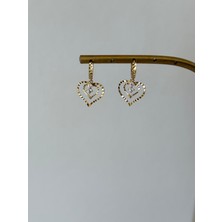 Marsel Özel Seri Ezme Taş Detay Kalp Model Xp Sallantılı Gold Küpe