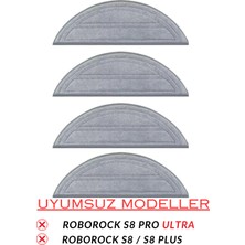 RotRever Roborock S8 Pro (Ultra Değil) Uyumlu 4 Adet Mikrofiber Mop Paspas Yedek Seti