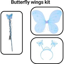 Evolvera Mavi Kelebek Erkek-Kız Seti – 50 cm Kelebek Kanadı, Taç ve Asa