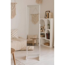 Myplas Modern Tasarımlı Aynalı Kitlenebilir Ahşap Takı ve Makyaj Dolabı Ayaklı Boy Aynası Beyaz 160X37