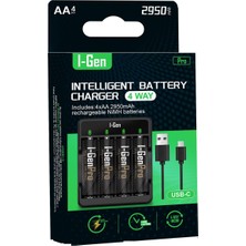 Brf Store G429 4'lü Pil Şarj Aleti + 4 Adet AA Pro 2950 mAh Şarjlı Kalem Pilli Set ile Hızlı ve Güvenli Şarj