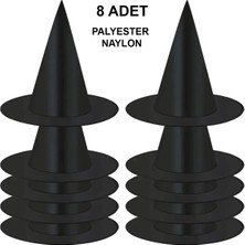Evolvera 8 Adet Siyah Cadı Şapkası – Yetişkin  Çocuk Kostüm Aksesuarı