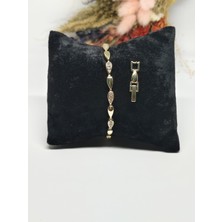 Tuel Gold Detaylı Zirkon Taşlı Premium Çelik Bileklik