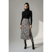 Ys Kadın Zebra Desen Midi Boy Etek