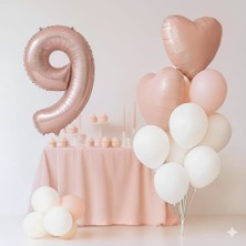 Pembe Kalp Rakam Folyo Balonlu Yaş Balon Set