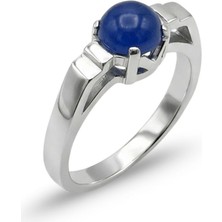 Oya Silver Mavi Akik Taşlı Modern Tasarım Gümüş Kadın Yüzük [OYSY083]