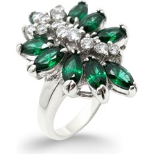 Oya Silver Zümrüt Buketi Zirkon Taşlı Kadın Gümüş Yüzük [OYSY080]