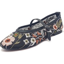 Gdt Ayakkabı Siyah Renk Fileli Çiçek Motifli Kadın Babet