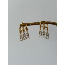 Marsel Üçlü Görünüm Baget Taşlı 14K Xp Gold Küpe