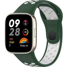 Lims Store Newface Xiaomi Redmi Watch 3 Spor Delikli Kordon - Haki Yeşil-Beyaz