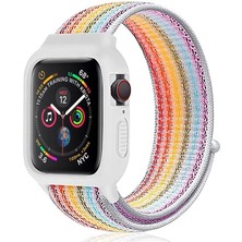 Lims Store Newface Apple Watch 42MM Hasırlı Cırtcırtlı Kasalı Kordon - Gökkuşağı 2