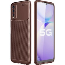 Evolvera Vivo Y11S Kılıf Auto Focus Karbon Kapak - Kahverengi