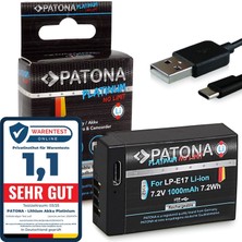 Patona Doğrudan USB Girişli Platinum LP-E17 USB Pil 1000 Mah - Eos Rp R10 77D 200D 250D -1352750D 760D 800D ile Uyumlu, 1 x LP-E17 USB