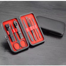 7 Parça Profesyonel Manikür Pedikür Seti, Siyah Taşıma Çantalı, Kırmızı Iç Tasarım