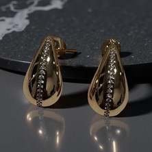 Luckyb Store Sıra Taşlı Büyük Damla Çelik Küpe