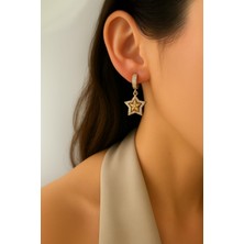 Livaz Accessories Çelik Kadın Gold Sallantılı Zirkon Taşlı Yıldız Küpe
