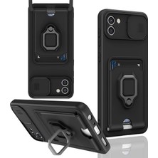 Evolvera Samsung Galaxy A03 Kılıf Zuma Kartvizitli Yüzüklü Silikon - Siyah