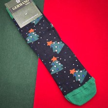 Germano Mavi Turuncu Detaylı Yılbaşı Ağaç Desenli Yılbaşı Çorabı