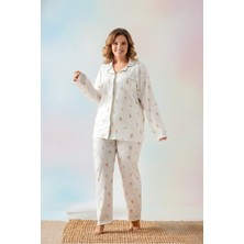 Morvarid Uzun Kol Gömlek Yaka Kadın Pinterest Pijama Takımı - Mevsimlik Kadın Pijama- Büyük Beden