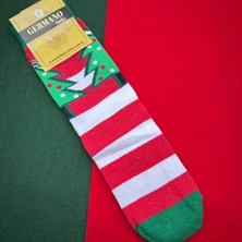 Germano Kırmızı Beyaz Çizgili Yılbaşı Ağacı Desenli Yılbaşı Çorabı