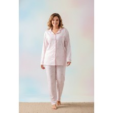 Morvarid Uzun Kol Gömlek Yaka Kadın Pinterest Pijama Takımı - Mevsimlik Kadın Pijama- Büyük Beden