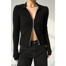 Qu Style Polo Yaka Fermuarlı Hırka