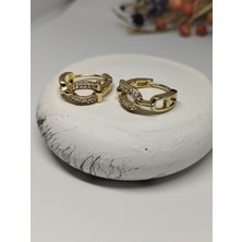 Tuel Gold Detaylı Zirkon Taşlı Çelik Küpe