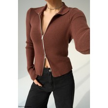 Qu Style Polo Yaka Fermuarlı Hırka