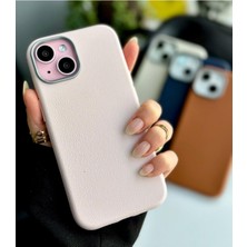 Go Aksesuar 13-14 - 15 Uyumlu Estetik Dokulu Deri Görünümlü Esnek Silikon Kılıf - Pembe