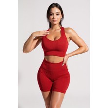 Kadın Kırmızı Yüksek Bel Çapraz Sırt Detaylı Şortlu Gecelik Takım - Modern, Konforlu ve Günlük Kombi