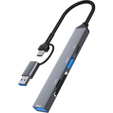 NR22 5in1 Type-C USB Otg Kablolu Hub Istasyonu USB 3.0 5gbps Veri Aktarımı Kart Okuyucu