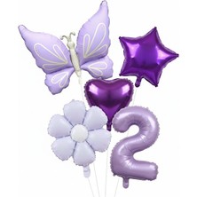 Lila Kelebek Papatya Lila Rakamlı Yaş Balon Set