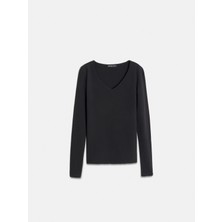 Dilvin 10842 V Yaka Kaşmir Karışımlı Kazak-Siyah