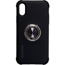 Kılıf Iphone x ve Xs ile Uyumlu Telefon Kılıfı Halka Tutucu Telefon Satandı Siyah