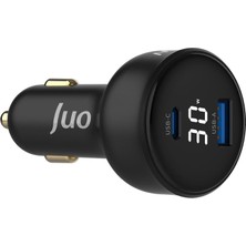 Juo 30W LED Ekranlı Type-C + Usb-A Araç Şarj Aleti & & Tablet Araç Içi Şarj Cihazı