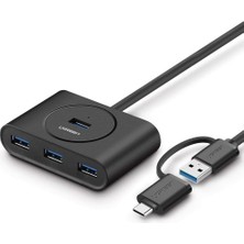 USB A/usb C To 4 Port USB 3.0 Hub Çoklayıcı Siyah 1 Metre