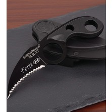 İşte Bu Kişiye Özel Isimli Araç Baskılı Tırtıklı Mini Carambit Bıçak 15 cm Kılıflı