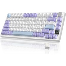 Ajazz AK820PRO 75% Tkl Mekanik Oyun Klavyesi,2.4g Kablosuz/bt5.1/usb-C Kablolu,tft Renkli Ekran ve Cnc Düğmeli 81 Tuş,rgb Aydınlatma-Mor Beyaz